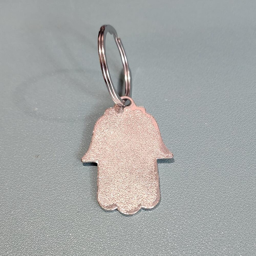 Silver Tone Blue Evil Eye Hamsa Hand of Fatima Keychain - Picture 3 of 4